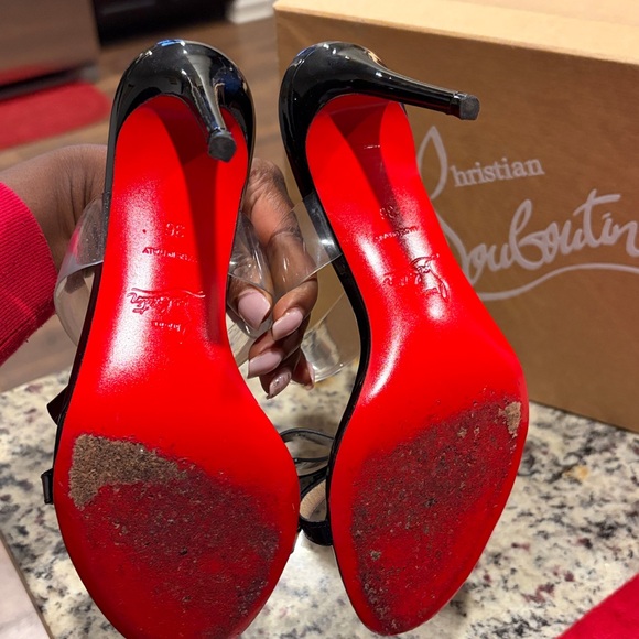 Christian Louboutin Black Sandals with Red Dust Bag - Picture 5 of 5